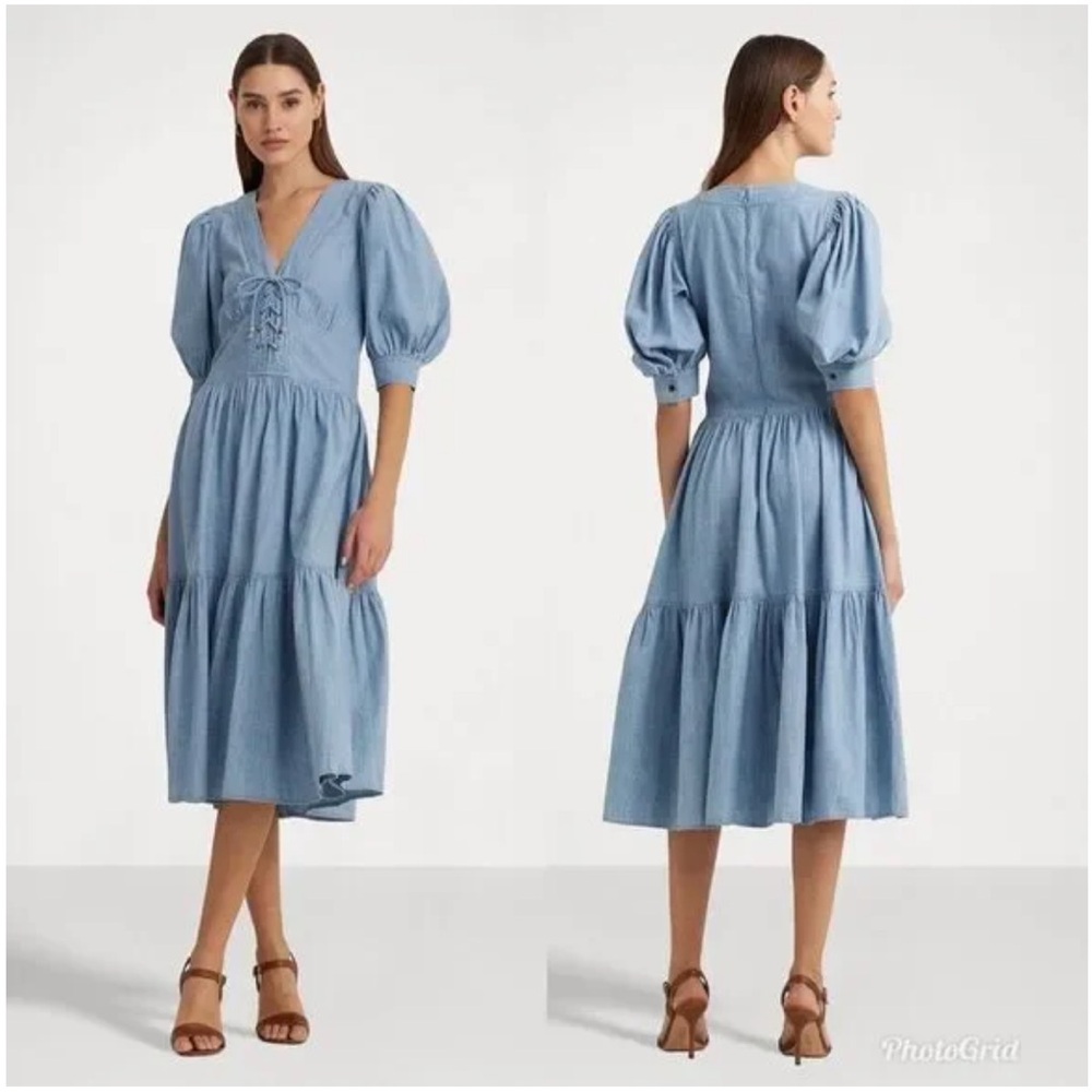 Lauren Ralph Lauren Women's Cotton Puff-Sleeve Chambray Dress